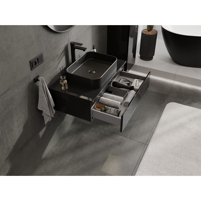 Mexen Orio vonios kambario spintelė po kriaukle 80 cm, 1 stalčius, juodos blizgesio - 91A10-08023-1-BF70