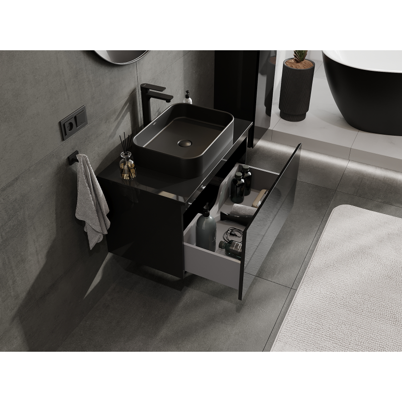 Mexen Orio vonios spintelė po praustuvu 80 cm, 1 stalčius, juodas blizgus - 91A10-08047-1-BF70