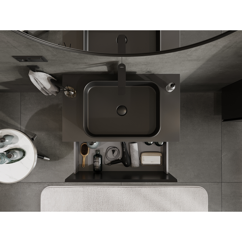 Mexen Orio vonios spintelė po praustuvu 80 cm, 1 stalčius, juoda matinė - 91A10-08047-1-BF71