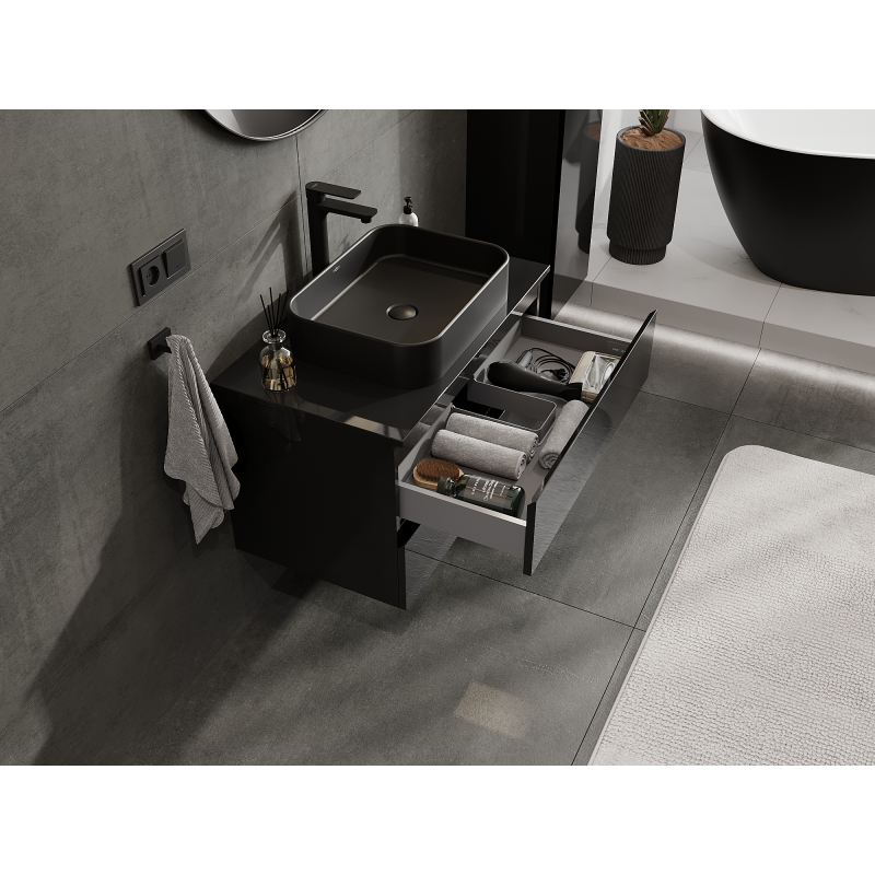 Mexen Orio vonios spintelė po praustuvu 80 cm, 2 stalčiai, juodas blizgesys - 91A10-08047-2-BFF70