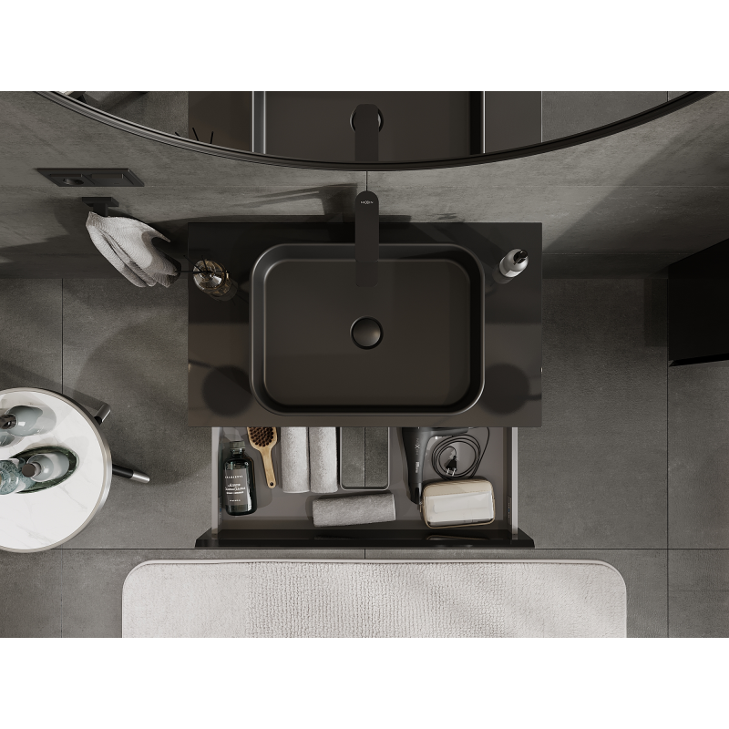 Mexen Orio vonios spintelė po praustuvu 80 cm, 2 stalčiai, juodas blizgesys - 91A10-08047-2-BFF70