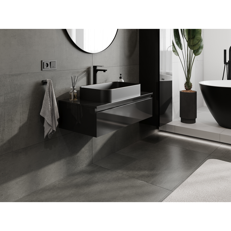 Mexen Orio vonios kambario spintelė po praustuvu 90 cm, 1 stalčius, juoda blizgi - 91A10-09023-1-BF70