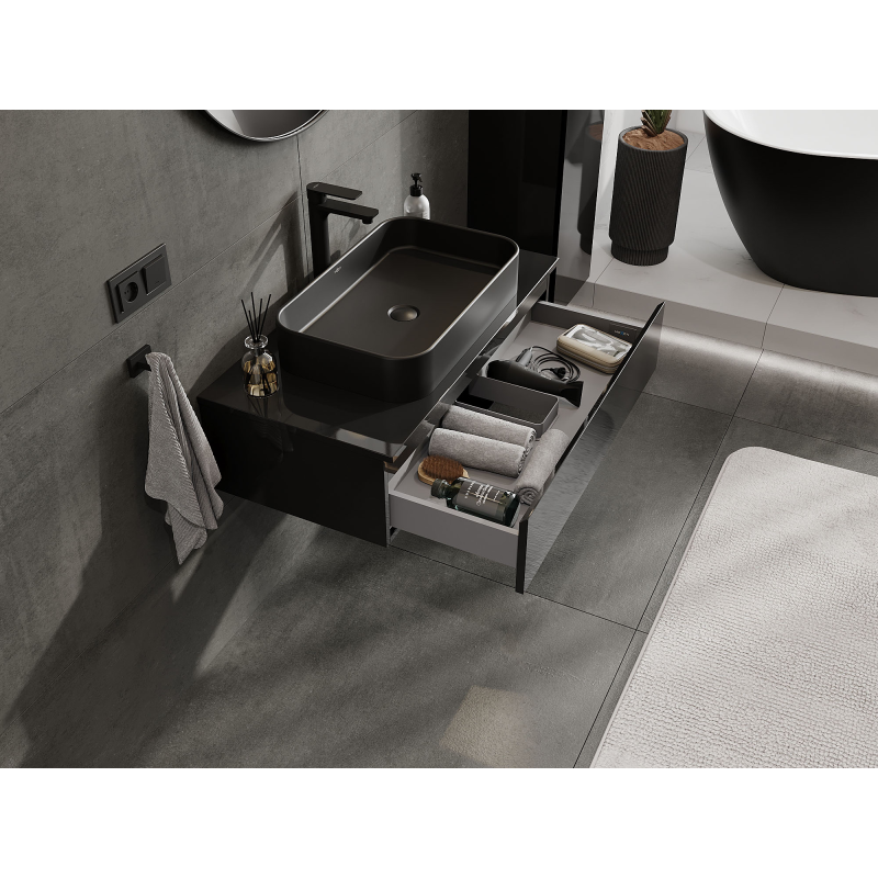 Mexen Orio vonios kambario spintelė po praustuvu 90 cm, 1 stalčius, juoda blizgi - 91A10-09023-1-BF70