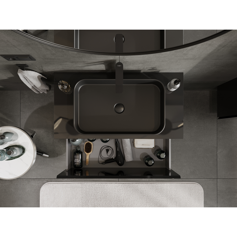 Mexen Orio vonios kambario spintelė po praustuvu 90 cm, 1 stalčius, juoda blizgi - 91A10-09047-1-BF70