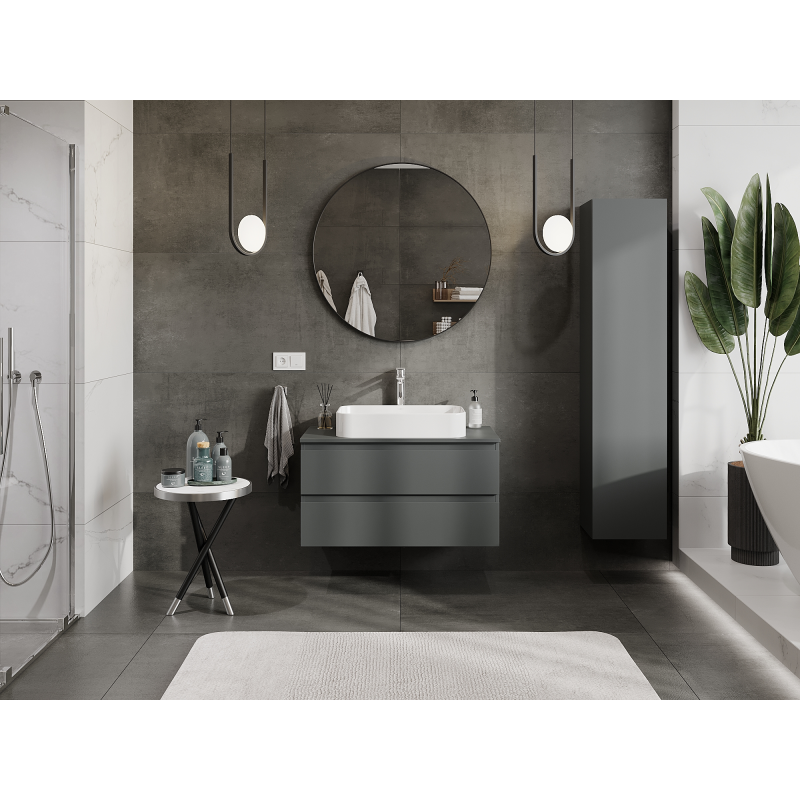 Mexen Orio vonios spintelė po kriaukle 90 cm, 2 stalčiai, matinė grafito spalva - 91A10-09047-2-BFF66