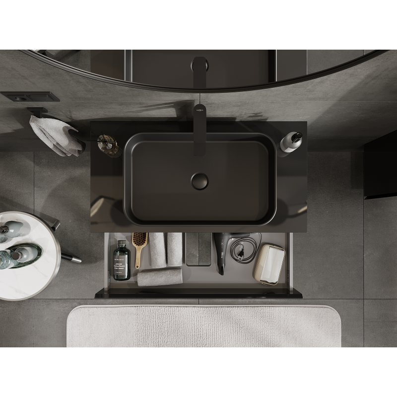 Mexen Orio vonios kambario spintelė po praustuvu 90 cm, 2 stalčiai, juodas blizgesys - 91A10-09047-2-BFF70