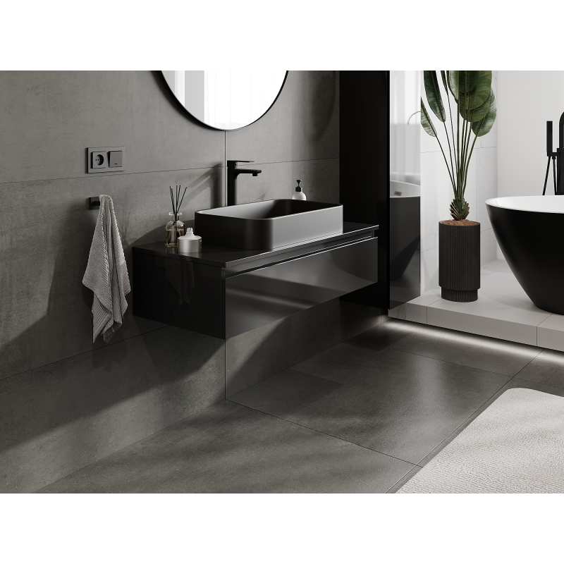 Mexen Orio vonios kambario spintelė po praustuvu 100 cm, 1 stalčius, juoda blizgi - 91A10-10023-1-BF70