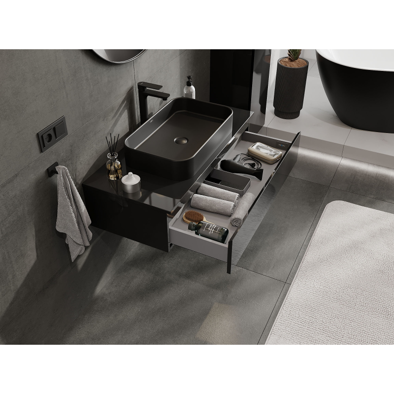 Mexen Orio vonios kambario spintelė po praustuvu 100 cm, 1 stalčius, juoda blizgi - 91A10-10023-1-BF70