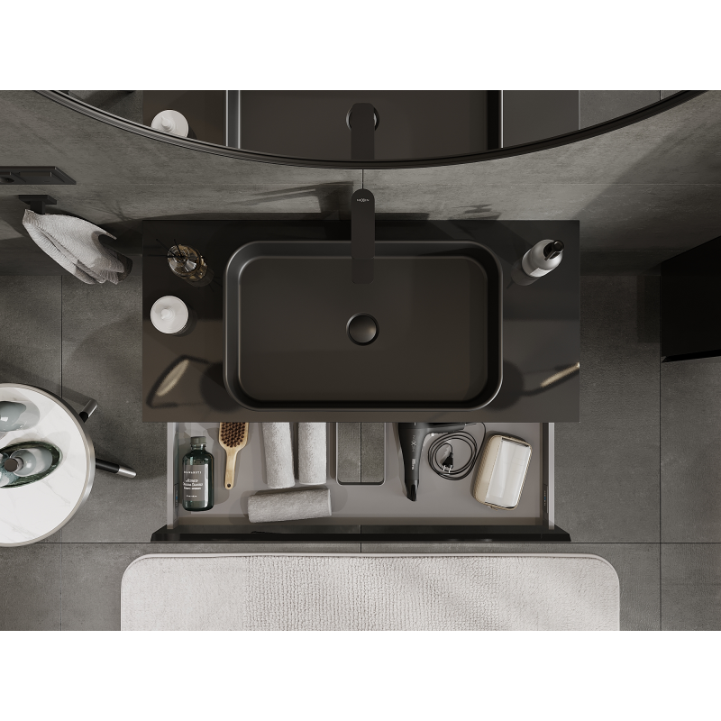 Mexen Orio vonios kambario spintelė po praustuvu 100 cm, 1 stalčius, juoda blizgi - 91A10-10023-1-BF70