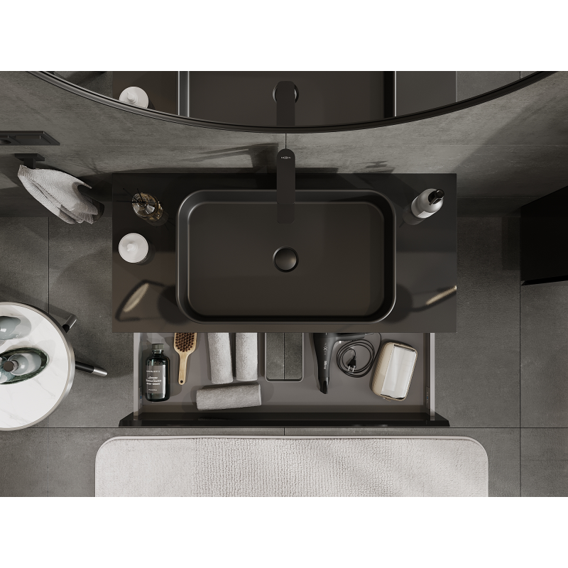 Mexen Orio vonios spintelė po praustuvu 100 cm, 2 stalčiai, juoda blizgi - 91A10-10047-2-BFF70