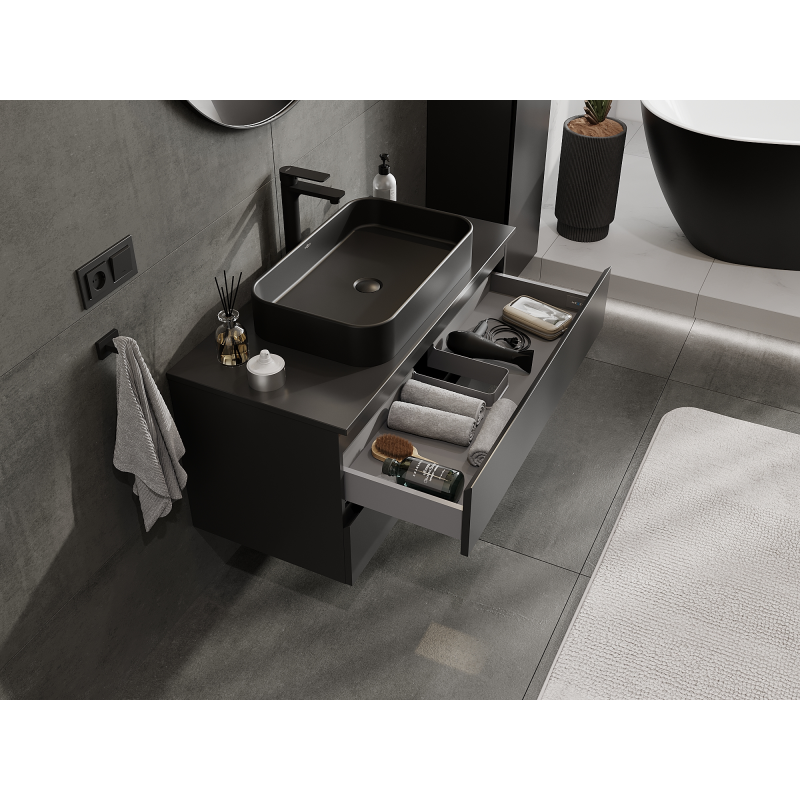 Mexen Orio vonios spintele po kriaukle 100 cm, 2 stalčiai, juoda matinė - 91A10-10047-2-BFF71