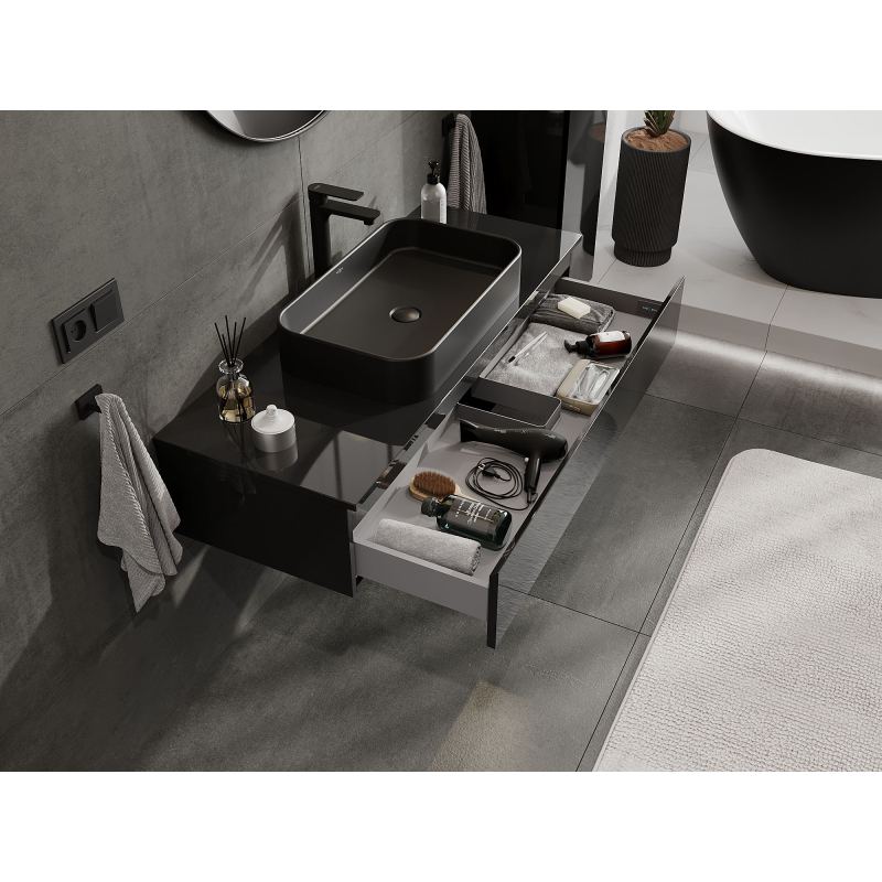 Mexen Orio vonios kambario spintelė po praustuvu 120 cm, 1 stalčius, juodas blizgesys - 91A10-12023-1-BF70