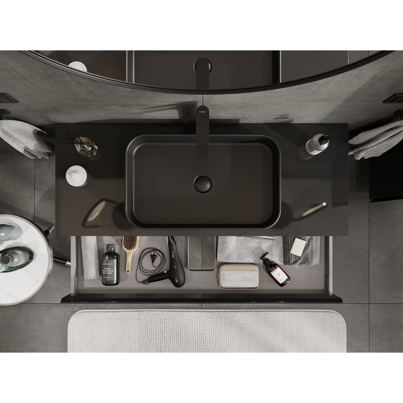 Mexen Orio vonios kambario spintelė po praustuvu 120 cm, 1 stalčius, juodas blizgesys - 91A10-12023-1-BF70