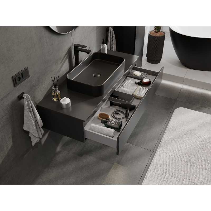 Mexen Orio vonios kambario spintelė po praustuvu 120 cm, 1 stalčius, juoda matinė - 91A10-12023-1-BF71