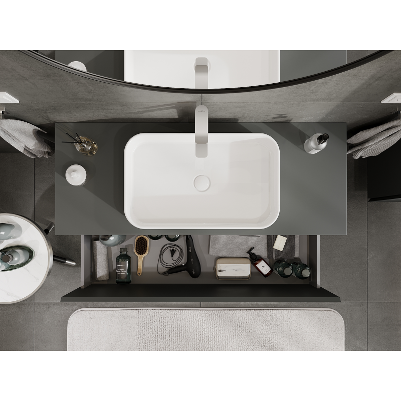 Mexen Orio vonios kambario spintelė po praustuvu 120 cm, 1 stalčius, grafitas matinis - 91A10-12047-1-BF66