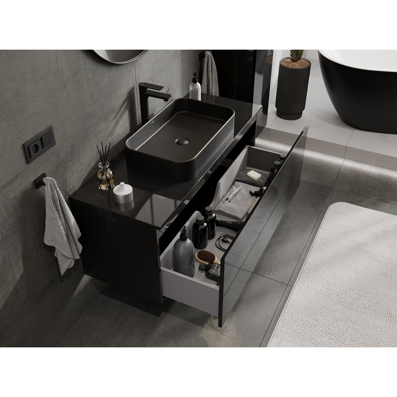 Mexen Orio vonios spintelė po praustuvu 120 cm, 1 stalčius, juoda blizgi - 91A10-12047-1-BF70