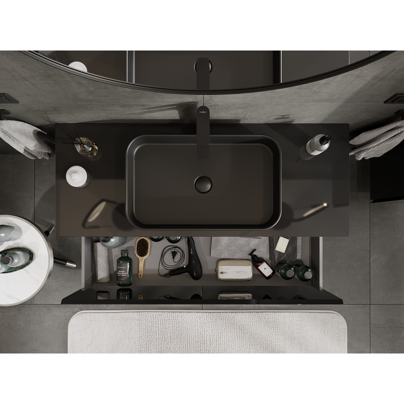 Mexen Orio vonios spintelė po praustuvu 120 cm, 1 stalčius, juoda blizgi - 91A10-12047-1-BF70