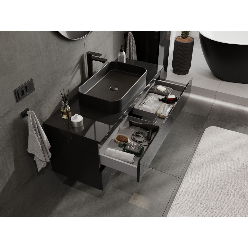 Mexen Orio vonios spintelė po praustuvu 120 cm, 2 stalčiai, juodas blizgus - 91A10-12047-2-BFF70