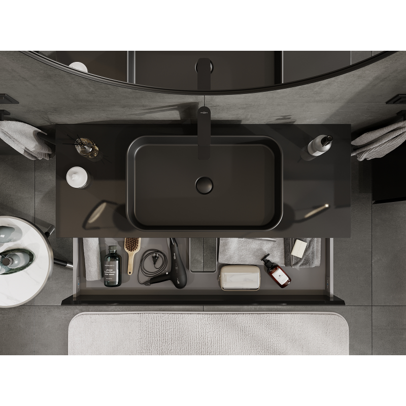 Mexen Orio vonios spintelė po praustuvu 120 cm, 2 stalčiai, juodas blizgus - 91A10-12047-2-BFF70