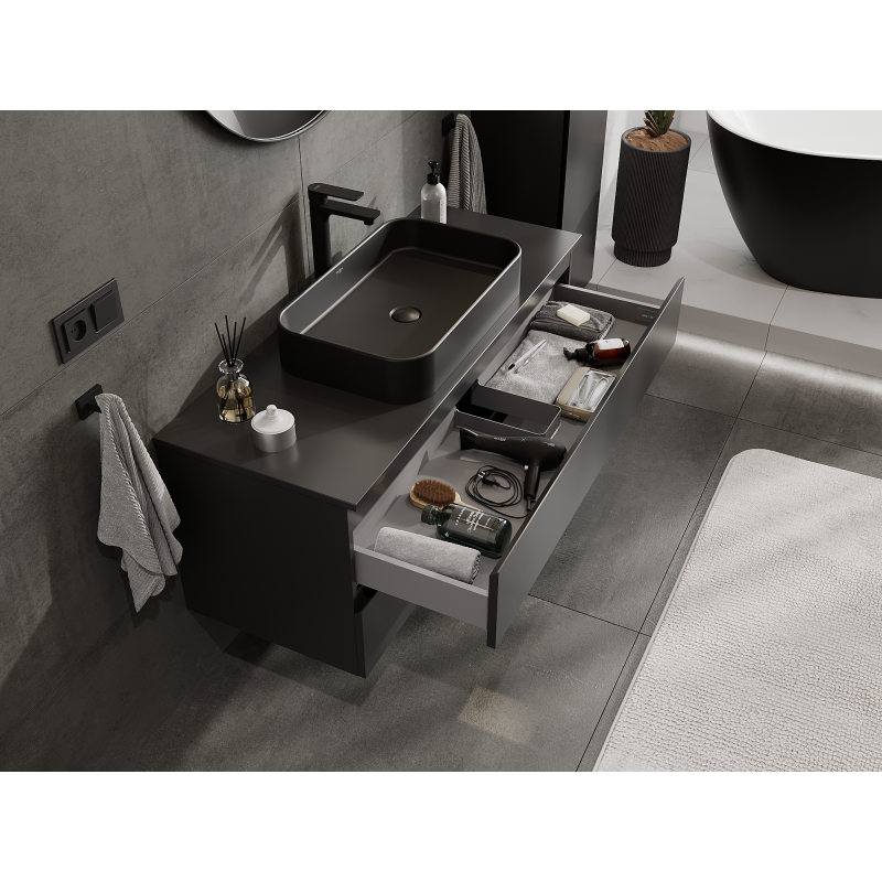 Mexen Orio vonios spintelė po praustuvu 120 cm, 2 stalčiai, juoda matinė - 91A10-12047-2-BFF71