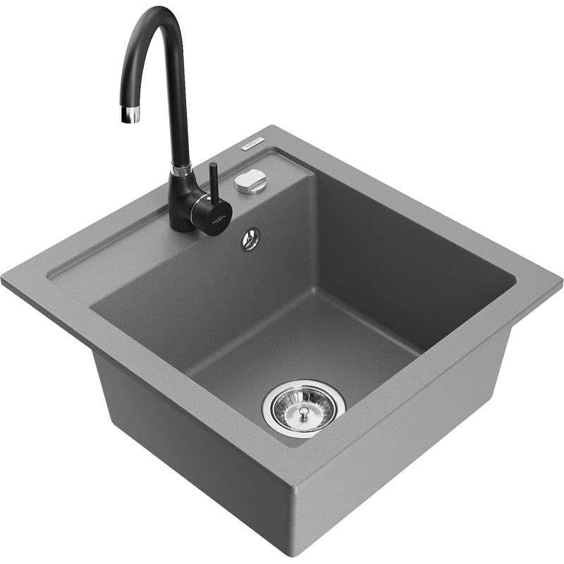 Mexen Vito granito plautuvė vienos kameros su virtuvės maišytuvu Telma, pilka - 6503-71-670200-70