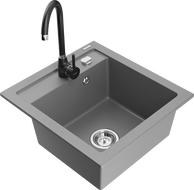 Mexen Vito granito plautuvė vienos kameros su virtuvės maišytuvu Telma, pilka - 6503-71-670200-70