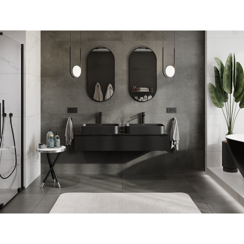 Mexen Orio vonios kambario spintelė po praustuvu 140 cm, 1 stalčius, juodas blizgus - 91A10-14023-1-BF70