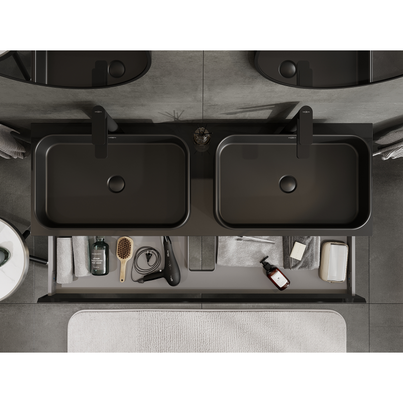 Mexen Orio vonios kambario spintelė po praustuvu 140 cm, 1 stalčius, juodas blizgus - 91A10-14023-1-BF70