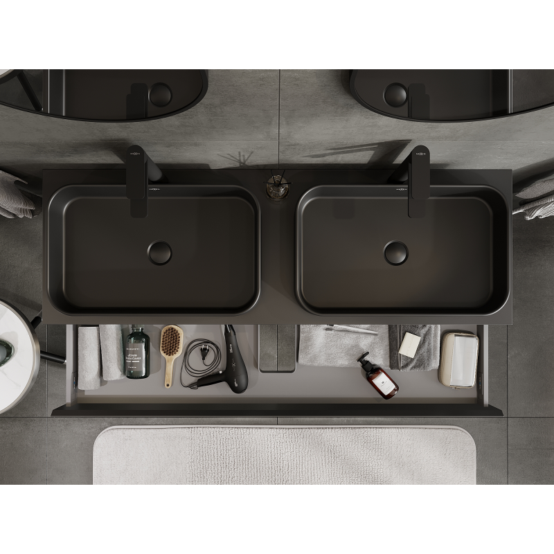 Mexen Orio vonios spintelė po praustuvu 140 cm, 1 stalčius, juoda matinė - 91A10-14023-1-BF71