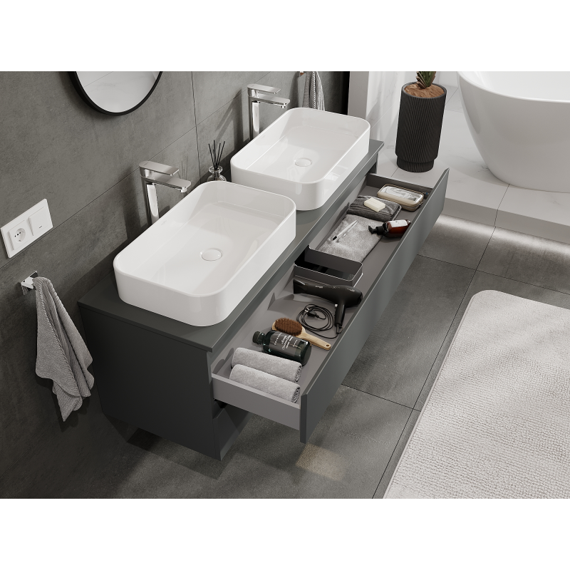 Mexen Orio vonios spintelė po praustuvu 140 cm, 2 stalčiai, matinė grafito spalva - 91A10-14047-2-BFF66