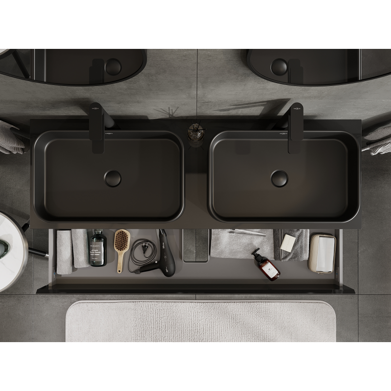 Mexen Orio vonios spintelė po praustuvu 140 cm, 2 stalčiai, juoda blizgi - 91A10-14047-2-BFF70