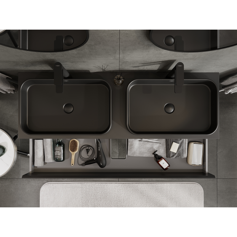 Mexen Orio Vonios Spintelė po Praustuvu 140 cm, 2 Stalčiai, Juoda Matinė - 91A10-14047-2-BFF71