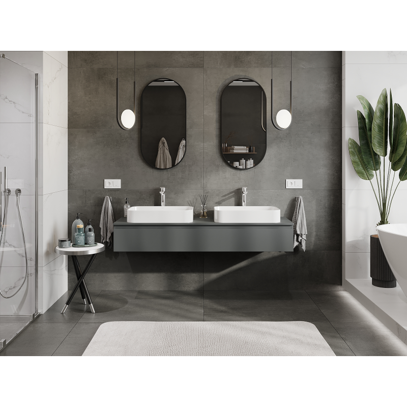 Mexen Orio vonios spintelė po praustuvu 160 cm, 1 stalčius, matinė grafito spalva - 91A10-16023-1-BF66