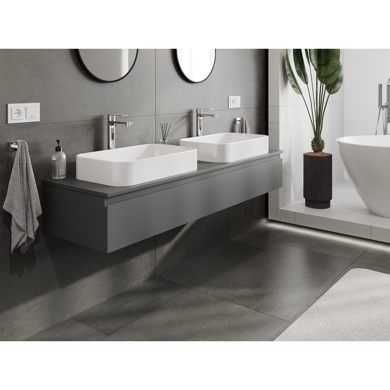 Mexen Orio vonios spintelė po praustuvu 160 cm, 1 stalčius, matinė grafito spalva - 91A10-16023-1-BF66