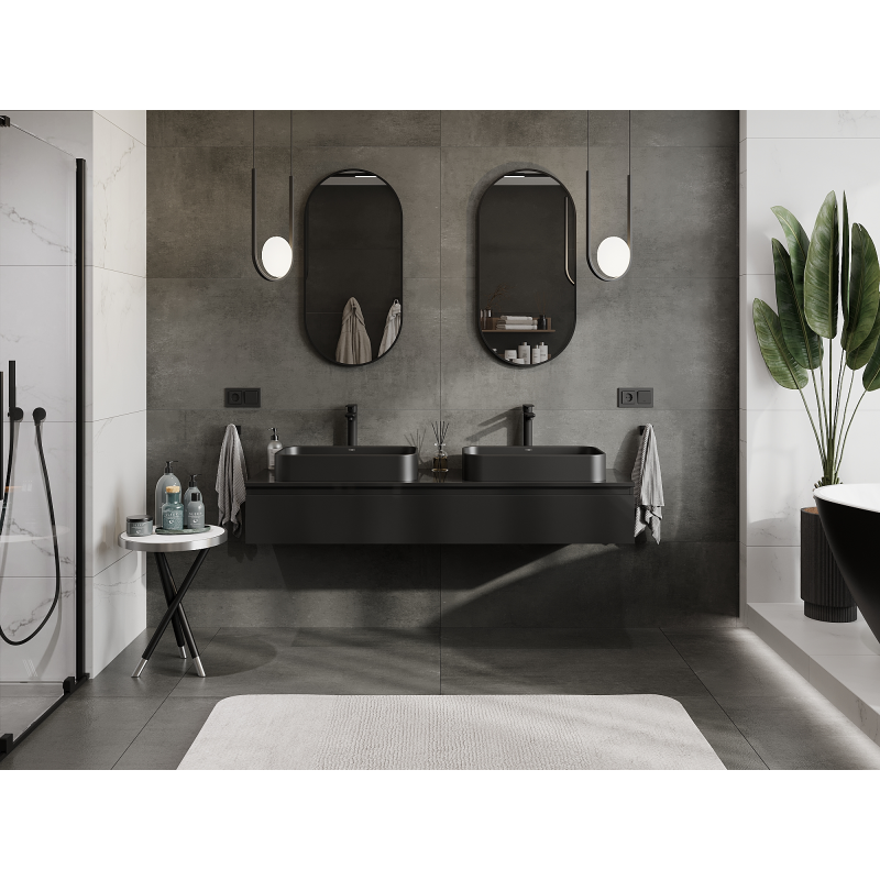 Mexen Orio vonios spintelė po praustuvu 160 cm, 1 stalčius, juodas blizgus - 91A10-16023-1-BF70