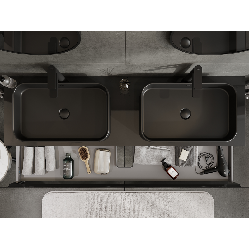 Mexen Orio vonios spintelė po praustuvu 160 cm, 1 stalčius, juodas blizgus - 91A10-16023-1-BF70