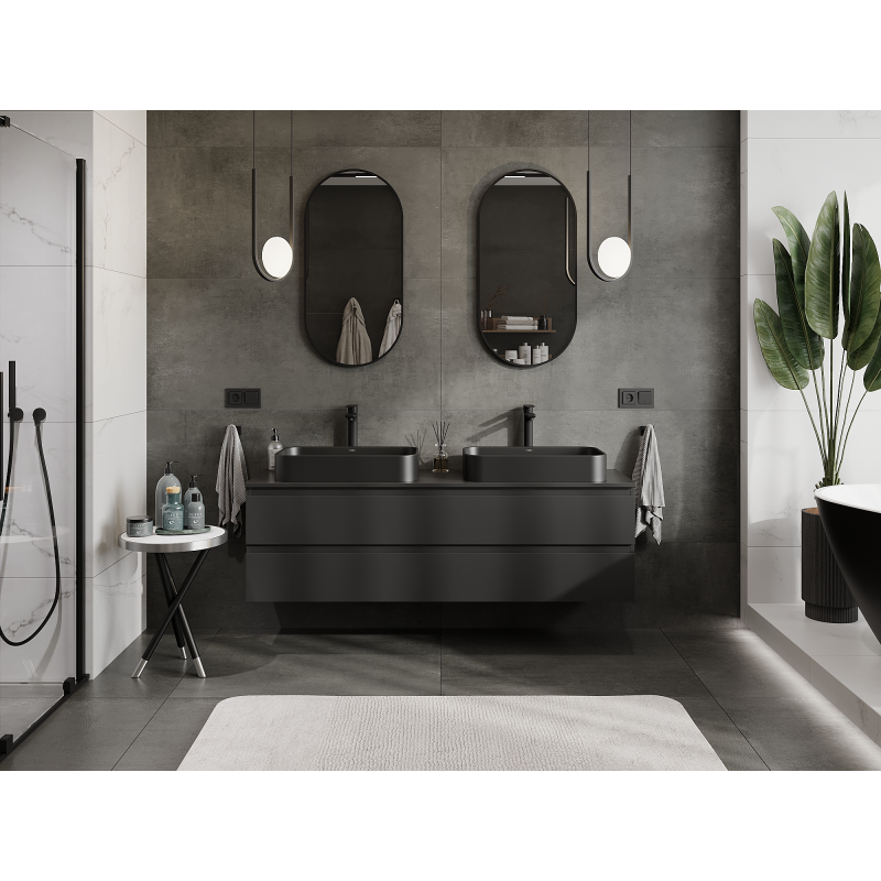 Mexen Orio vonios spintelė po praustuvu 160 cm, 2 stalčiai, juoda matinė - 91A10-16047-2-BFF71