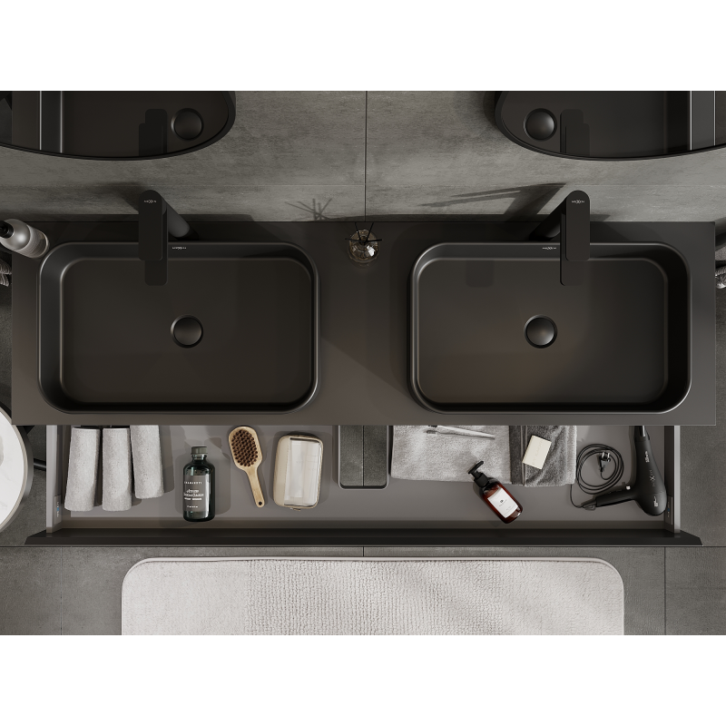 Mexen Orio vonios spintelė po praustuvu 160 cm, 2 stalčiai, juoda matinė - 91A10-16047-2-BFF71