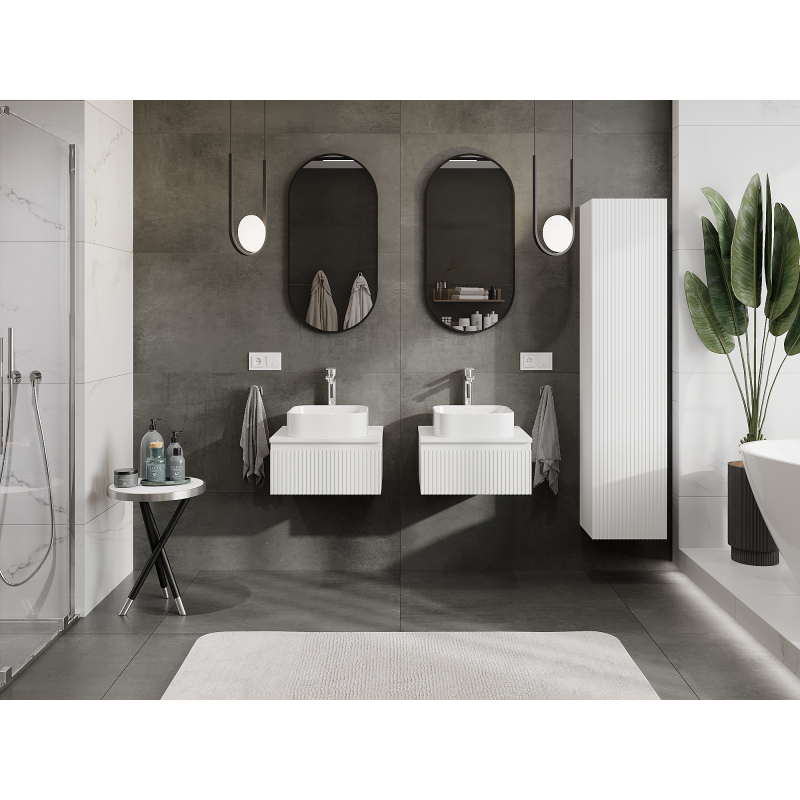 Mexen Rivel vonios spintelė po praustuvu 50 cm, 1 stalčius, rifliuotas, baltas matinis- 91A20-05023-1-BF01