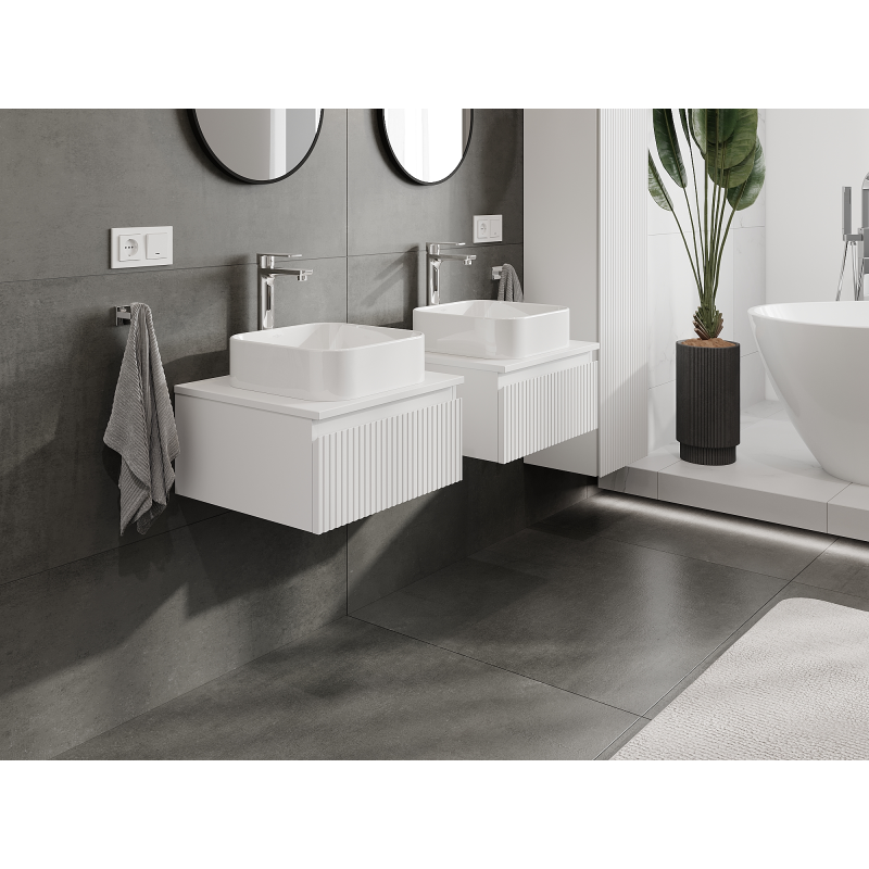 Mexen Rivel vonios spintelė po praustuvu 50 cm, 1 stalčius, rifliuotas, baltas matinis- 91A20-05023-1-BF01