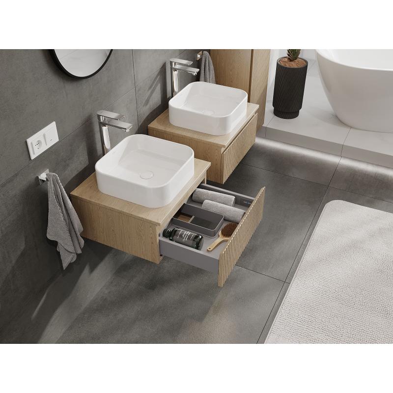 Mexen Rivel vonios spintelė po praustuvu 50 cm, 1 stalčius, rievėtas, ąžuolas - 91A20-05023-1-BF81