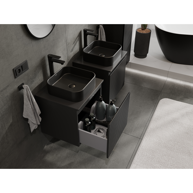 Mexen Rivel vonios kambario spintelė po praustuvu 50 cm, 1 stalčius, briaunuota, juoda matinė - 91A20-05047-1-BF71