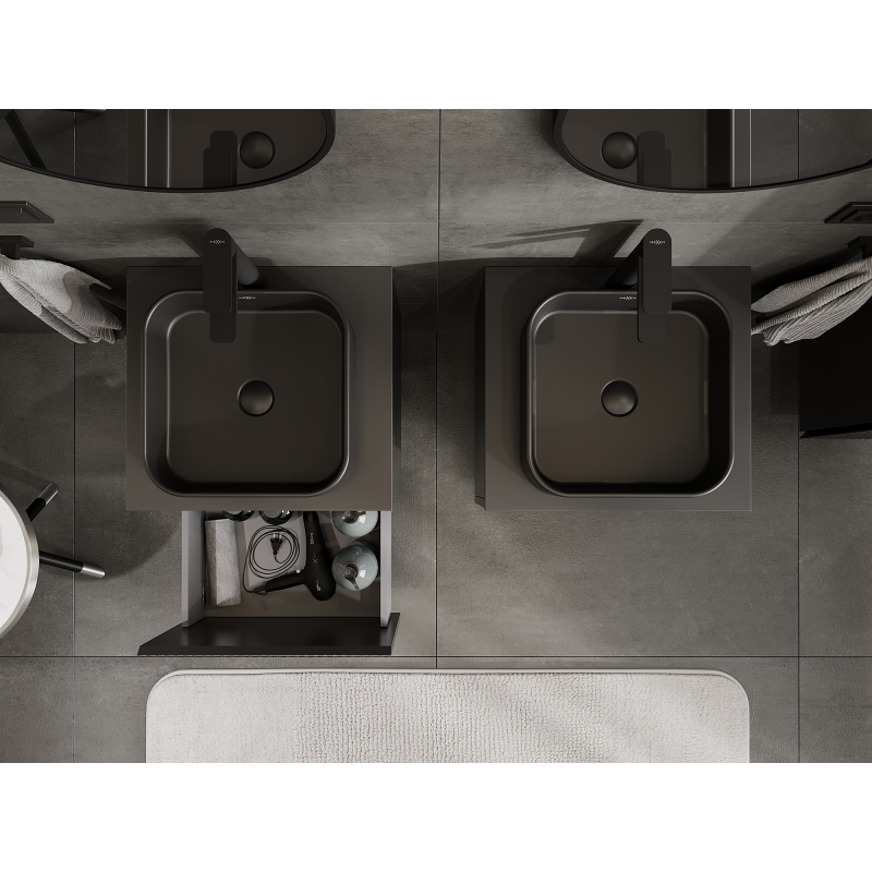 Mexen Rivel vonios kambario spintelė po praustuvu 50 cm, 1 stalčius, briaunuota, juoda matinė - 91A20-05047-1-BF71