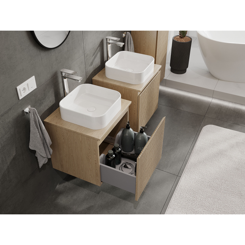 Mexen Rivel vonios spintelė po praustuvu 50 cm, 1 stalčius, rifliuota, ąžuolas - 91A20-05047-1-BF81