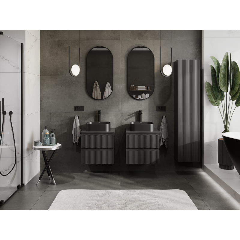 Mexen Rivel vonios spintelė po praustuvu 50 cm, 2 stalčiai, rifliuotas, juodas matinis - 91A20-05047-2-BFF71