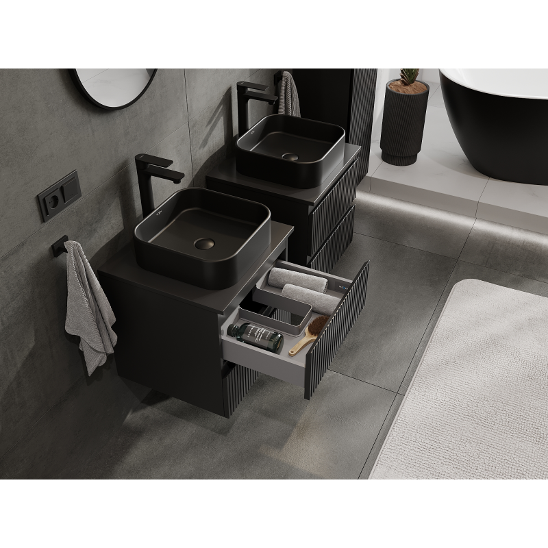 Mexen Rivel vonios spintelė po praustuvu 50 cm, 2 stalčiai, rifliuotas, juodas matinis - 91A20-05047-2-BFF71