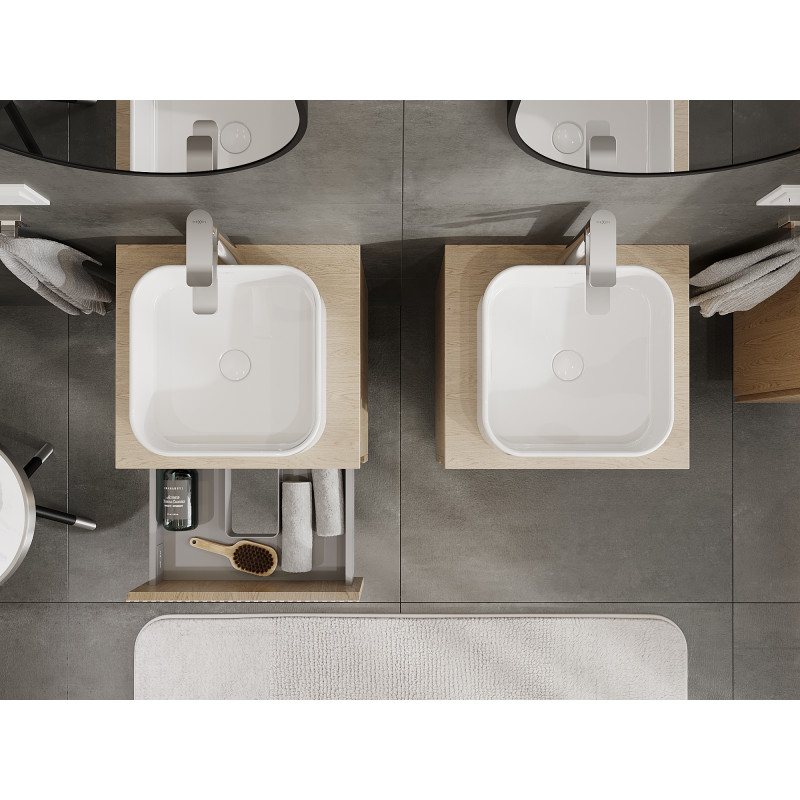 Mexen Rivel vonios kambario spintelė po praustuvu 50 cm, 2 stalčiai, grioveliais, ąžuolas - 91A20-05047-2-BFF81