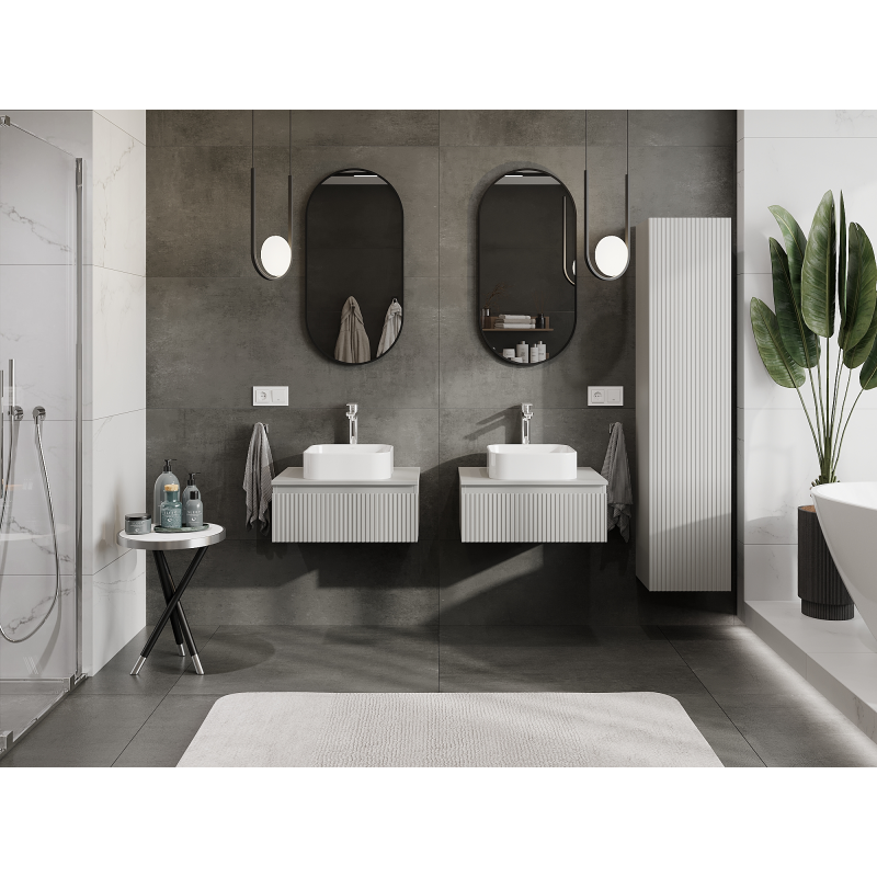 Mexen Rivel vonios spintelė po kriaukle 60 cm, 1 stalčius, rifliuotas, pilkas matinis - 91A20-06023-1-BF62