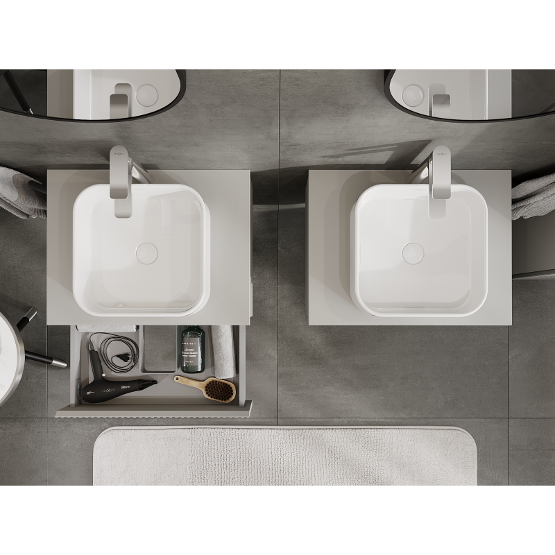 Mexen Rivel vonios spintelė po kriaukle 60 cm, 1 stalčius, rifliuotas, pilkas matinis - 91A20-06023-1-BF62