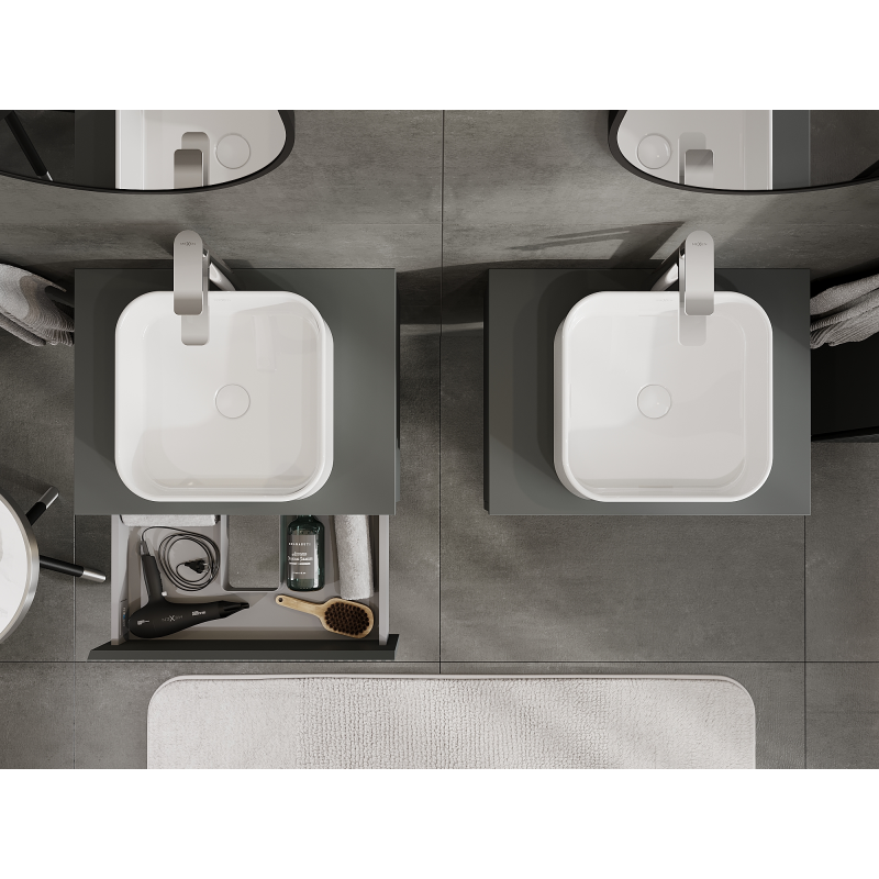 Mexen Rivel vonios spintelė po praustuvu 60 cm, 1 stalčius, grioveliais, matinė grafito - 91A20-06023-1-BF66